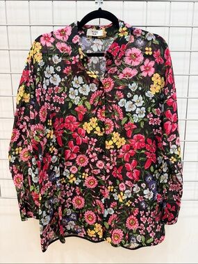 Black Floral Button-Up Blouse